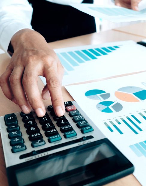 Finances Saving Economy concept. Female accountant or banker use Finances Saving Economy concept. Female accountant or banker use calculator.